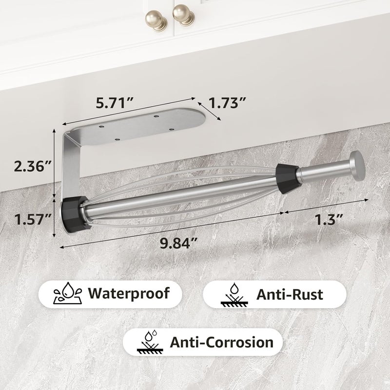 Mbillion Under Cabinet Paper Towel Holder for Kitchen, RV & Camper - Waterproof, Anti-Rust Wall Mount with No Drill Installation, 5.71” Compact Design (Brushed Silver) - Image 2